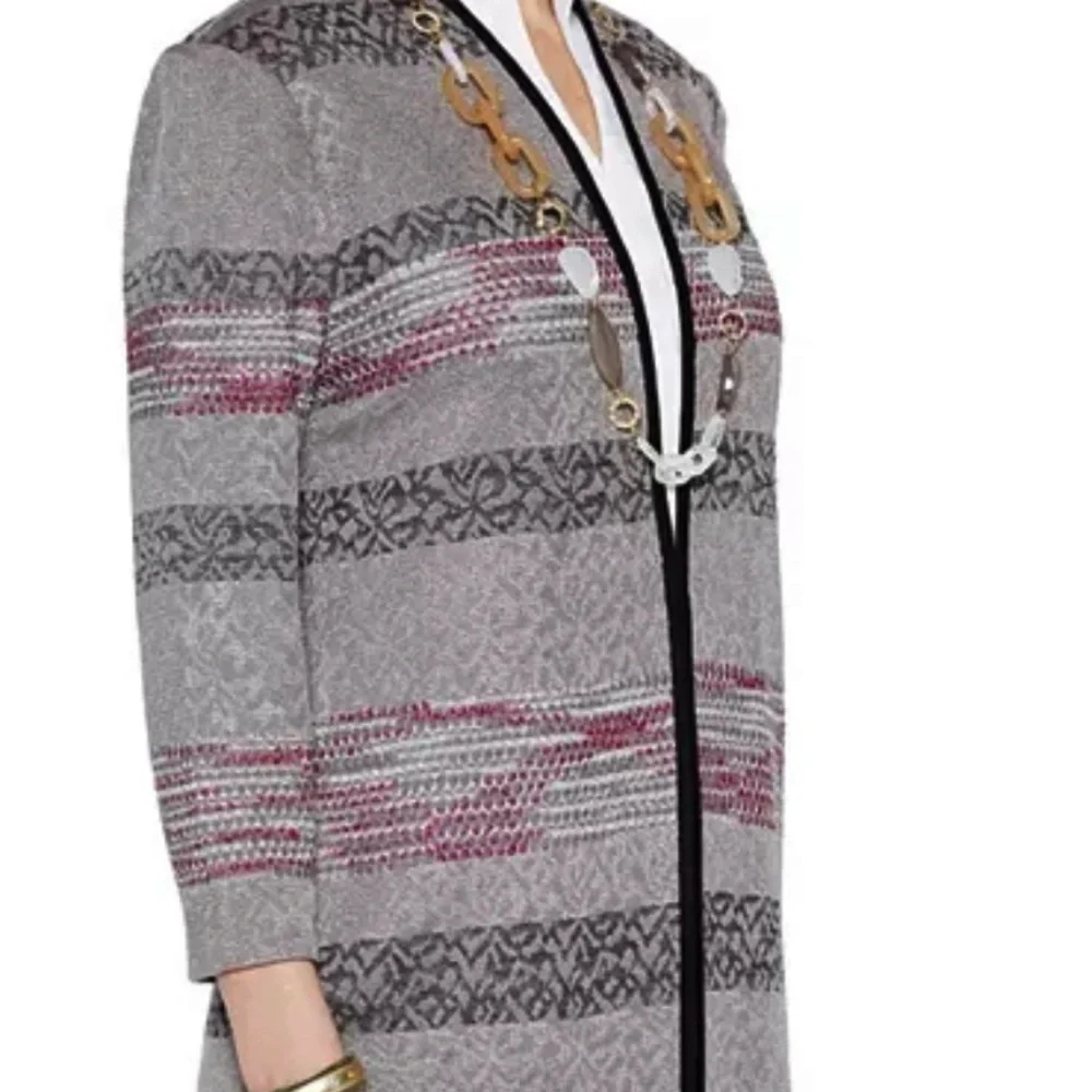 MISOOK INTARSIA KNIT PATTERN DUSTER CARDIGAN JACKET BUSINESS CASUAL BLAZER SZ M